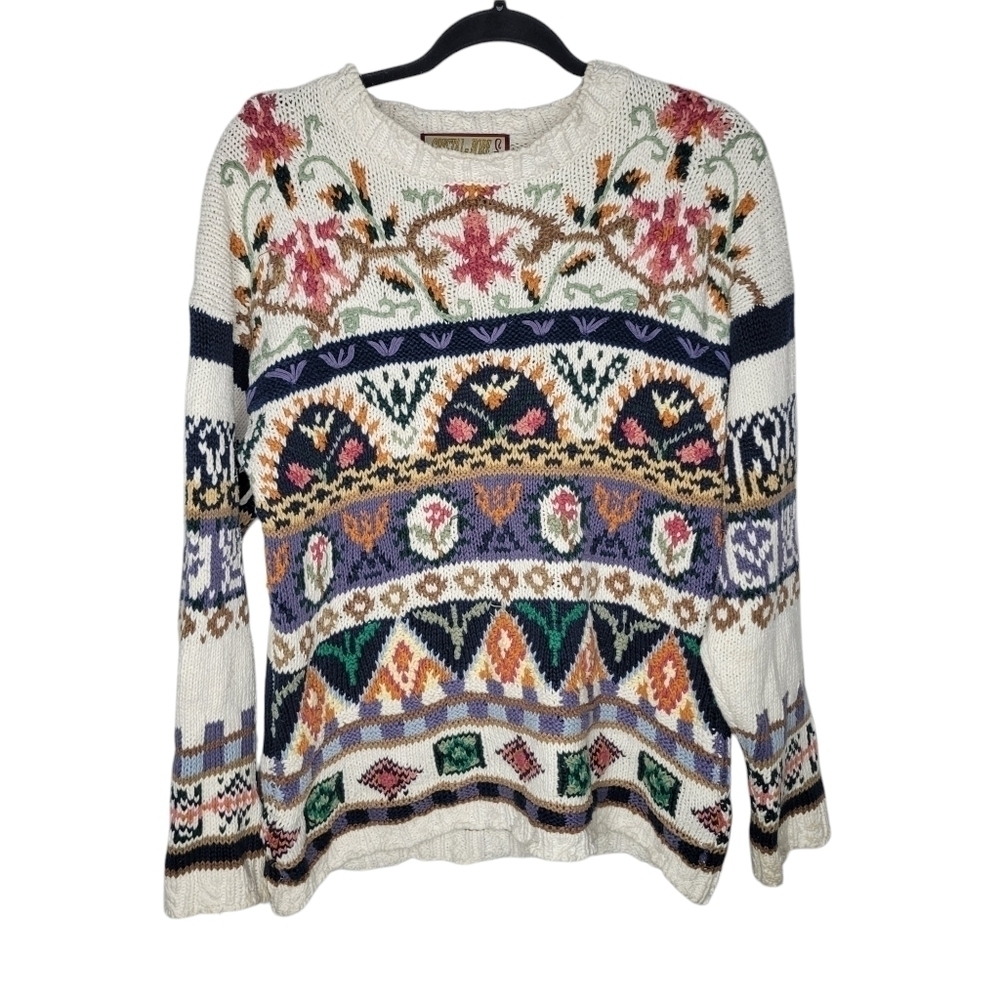 Vintage 90s Floral Cross Stitch Style Crystal-Kobe Sweater